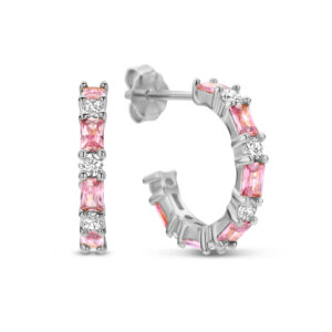 Ohrstecker Creolen mit 24 Zirkonia mit Baguetteschliff