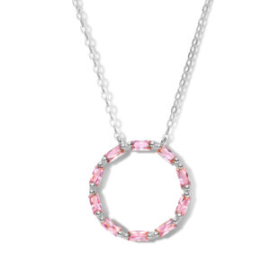 Collier Kreis mit Zirkonia Pink mit Baguetteschliff