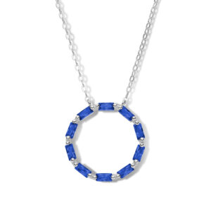 Collier Kreis mit Zirkonia saphirblau mit Baguetteschliff