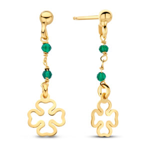 Ohrstecker Klee mit grünen Kristall