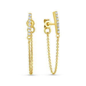 Ohrstecker mit Kette und 14 Zirkonia