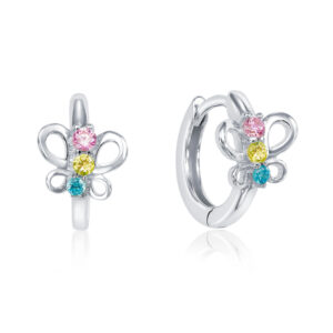 Klappcreolen Schmetterling mit 6 Zirkonia pink