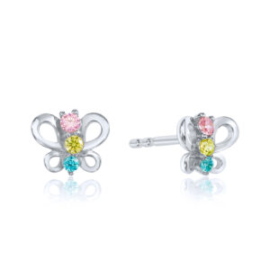 Ohrstecker Schmetterling mit 6 Zirkonia pink