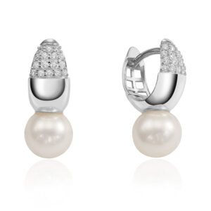 Klappcreolen mit Süßwasser-Zuchtperle und 18 Zirkonia