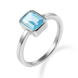 Damenring mit Oktagon Zirkonia aqua