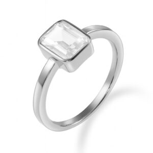 Damenring mit Oktagon Zirkonia weiß