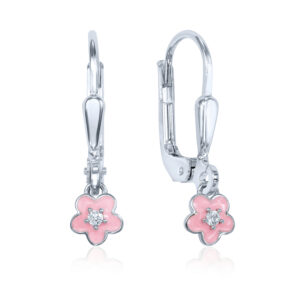 Ohrhänger Blume Lack pink und Zirkonia