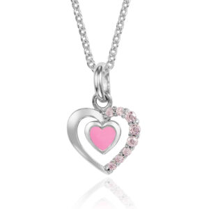 Anhänger Herz Lack pink und 8 Zirkonia pink