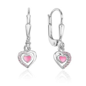 Ohrhänger Herz Lack pink und 16 Zirkonia
