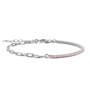 Armband halb Tennisarmband mit Zirkonia rosa halb Ankerkette weit