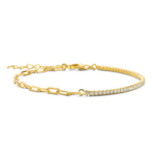 Armband halb Tennisarmband mit Zirkonia halb Ankerkette weit