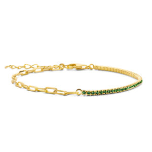 Armband halb Tennisarmband mit Zirkonia grün halb Ankerkette weit