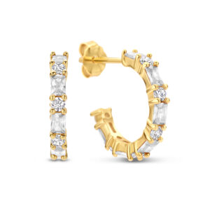 Ohrstecker Creolen mit 24 Zirkonia mit Baguetteschliff