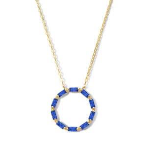 Collier Kreis mit Zirkonia saphirblau mit Baguetteschliff