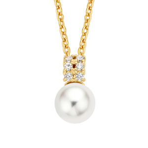 Collier mit Anhänger Süßwasser-Zuchtperle / 6 Zirkonia