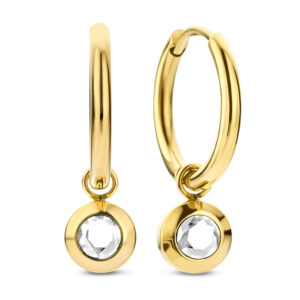 Lovebird Klappcreolen mit Anhänger Zirkonia weiß